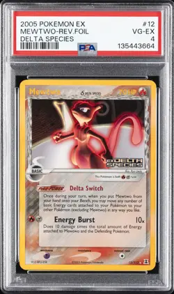2005 POKEMON EX DELTA SPECIES #12 MEWTWO-REVERSE FOIL PSA 4 - Image 1