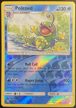 Politoed Reverse Holo Rare 25/145 Pokemon TCG Sun & Moon Guardians Rising NM - Image 1