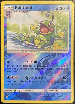 Politoed Reverse Holo Rare 25/145 Pokemon TCG Sun & Moon Guardians Rising NM - Image 2
