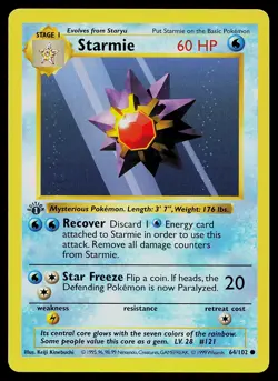 Pokemon Card - Starmie 1st Edition Base Set Shadowless 64/102 - Image 1