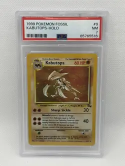 Pokemon 1999 Fossil Kabutops Holo Rare Base Set Unlimited 9/62 PSA 7 English - Image 1