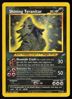 2002 Pokemon Neo Destiny Shining Tyranitar Secret Rare Holo #113 /105 MP/HP - Image 1