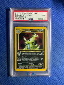 2001 POKEMON NEO DISCOVERY 1ST EDITION #12 TYRANITAR-HOLO PSA 9 - Image 1