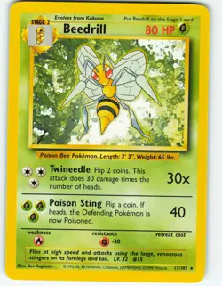 Beedrill - 17/102 Base Set - Pokemon TCG - 1999 - Image 1