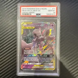 2019 POKEMON SUN & MOON UNIFIED MINDS #71 MEWTWO & MEW GX PSA 10 - Image 1