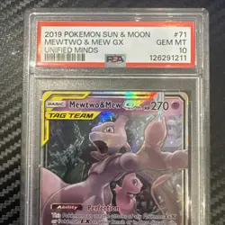 2019 POKEMON SUN & MOON UNIFIED MINDS #71 MEWTWO & MEW GX PSA 10 - Image 2