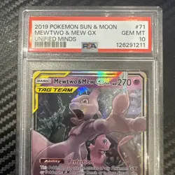 2019 POKEMON SUN & MOON UNIFIED MINDS #71 MEWTWO & MEW GX PSA 10 - Image 4