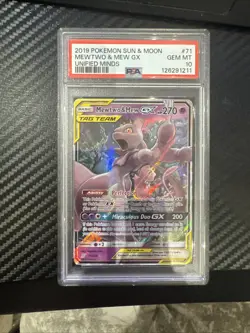 2019 POKEMON SUN & MOON UNIFIED MINDS #71 MEWTWO & MEW GX PSA 10 - Image 5