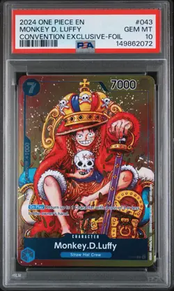 One Piece CCG Monkey.D.Luffy Convention Exclusive Foil Promo P-043 PSA 10 - Image 1
