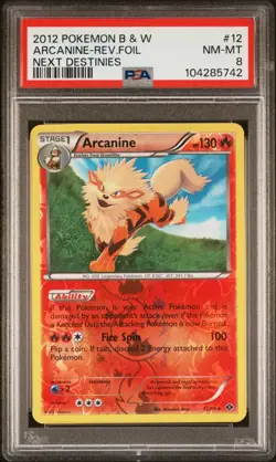 2012 POKEMON NEXT DESTINIES 12/99 ARCANINE REVERSE FOIL RARE PSA 8 NM-MT - Image 1