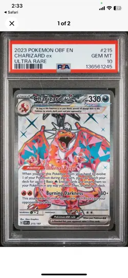 Pokemon Charizard ex Ultra Rare Holo PSA 10 Obsidian Flames 215/197 - Image 1