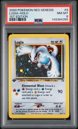 2000 POKEMON NEO GENESIS 1ST ED #9 LUGIA-HOLO PSA 8 - Image 1