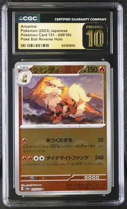 CGC 10 Pristine Arcanine 059/165 Poke Ball Reverse Holo Pokemon Jpn 151 sv2a - Image 1