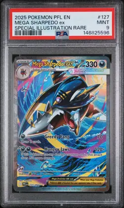 2025 POKEMON PFL EN-PHANTASMAL FLAMES #127 MEGA SHARPEDO EX PSA 9 - Image 1