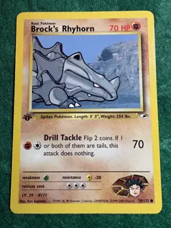 Pokemon Cards Brock's Rhyhorn 70/132 1ST EDITION Gym Heroes WOTC Common NM - Image 1
