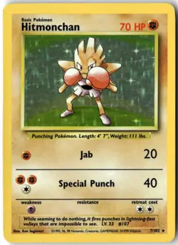 Hitmonchan, Pokemon Base Set Holo Rare, 007/102 NM - Image 1