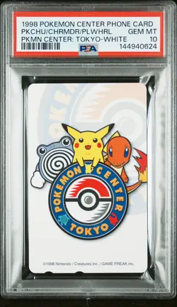 1998 POKEMON CENTER PHONE CARD CHARMANDER/PIKACHU/POLIWHIRL PSA 10 - Image 1