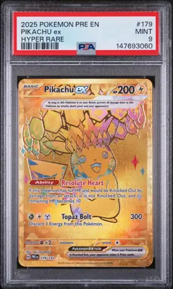 2025 Pokemon Pre En-Prismatic Evolutions #179 Pikachu Ex Hyper Rare PSA 9 - Image 1