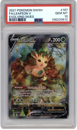 Pokemon SWSH Leafeon V Alt Full Art #167 Evolving Skies PSA 10 - Image 1