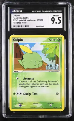 CGC 9.5 MINT+ Gulpin 2006 EX Crystal Guardians 33/100 Reverse Holo Pokemon Card - Image 1