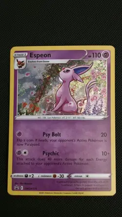 Pokemon Card Espeon SWSH174 Holo Card Sword & Shield Black Star Promo Card NM - Image 1