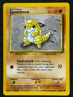 Sandshrew 62/102 Base Set Series COMMON Basic POKEMON CARD 1999 - LP - Image 1