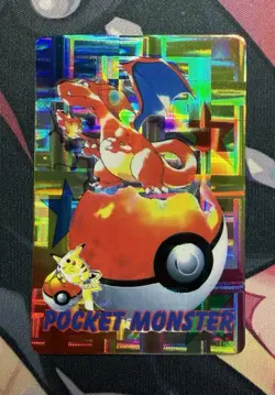 Pokemon Charizard Pikachu Stamp 1998 Bandai Vintage Vending Prism Sticker Card - Image 1