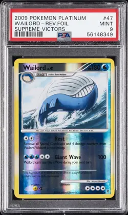 2009 POKEMON PLATINUM SUPREME VICTORS #47 WAILORD-REVERSE FOIL PSA 9 - Image 1