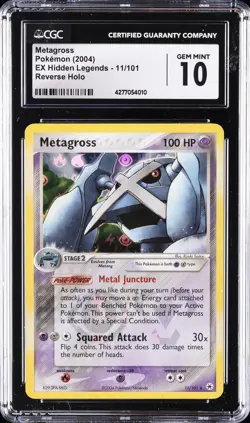2004 POKEMON EX HIDDEN LEGENDS REVERSE HOLO #11 METAGROSS CGC 10 GEM MINT - Image 1