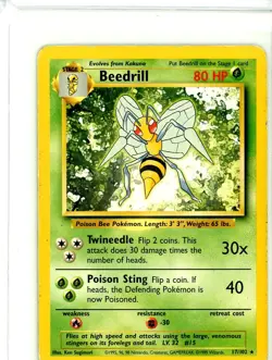 Pokemon TCG - Beedrill - 17/102 - Rare Unlimited - Base Set - Image 1
