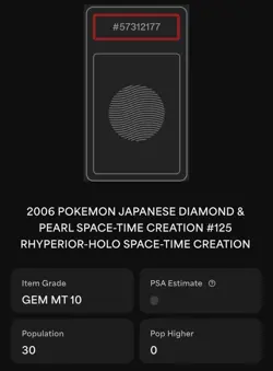 PSA 10 Unlimited Pokemon Rhyperior Holo #125 2006 Space-Time Creation GEM MT - Image 2