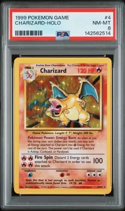 Pokemon 1999 Charizard #4 Base Set Holo PSA 8 - Image 1