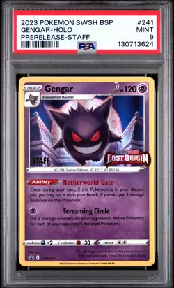 2023 POKEMON SWSH BLACK STAR PROMO PRERELEASE-STAFF #241 GENGAR-HOLO PSA 9 - Image 1