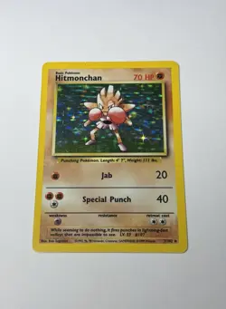 Vintage Pokemon Card WOTC Hitmonchan 7/102 Unlimited Holo Rare Base Set LP/MP - Image 1