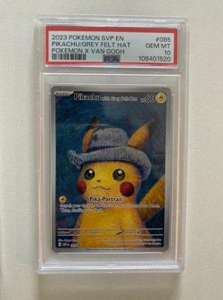 PSA 10 PIKACHU VAN GOGH GREY FELT HAT SVP 085 BLACK STAR PROMO POKEMON TCG - Image 1