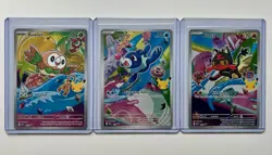 Pokemon 30th Anniversary First Partner Promo Set Rowlet Litten Popplio Full Art - Image 1