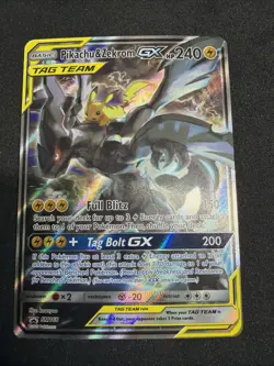 Pikachu & Zekrom GX SM168 Promo Tag Team Pokemon Card DAMAGED READ - Image 1