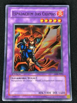YUGIOH FLAMING SWORDSMAN LDB-P003 1ST SUPER (NM) PORTUGESE! LOB-003 - Image 1