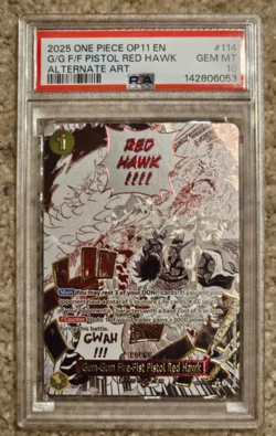 2025 One Piece OP11 Gum-Gum Fire-Fist Pistol Red Hawk Alternate Art Manga PSA 10 - Image 1