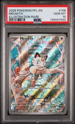 2025 POKEMON PFL EN-PHANTASMAL FLAMES ILLUSTRATION RARE MEOWTH 106 PSA 10 - Image 1