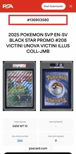 PSA 10 - 2025 POKEMON Victini Ill. Collection BLACK STAR PROMO VICTINI 208 JUMBO - Image 3