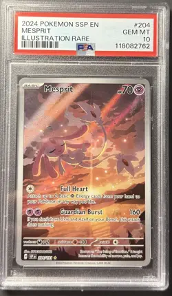 2024 POKEMON SSP EN-SURGING SPARKS ILLUSTRATION RARE #204 MESPRIT PSA 10 - Image 1