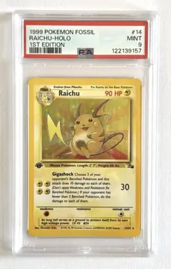 1999 Pokemon Raichu 14/62 Fossil 1st edition holo PSA 9 - Image 1