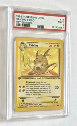 1999 Pokemon Raichu 14/62 Fossil 1st edition holo PSA 9 - Image 2
