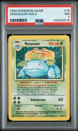 Pokemon 1999 Venusaur #15 Base Set Holo PSA 7 - Image 1