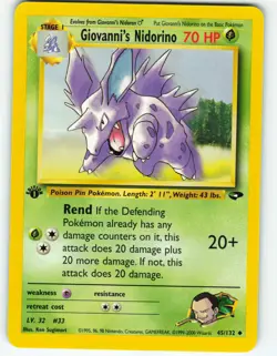 Giovanni's Nidorino - 1st Edition - 45/132 Gym Challenge - Pokemon TCG - 2000 - Image 1