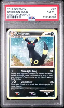 2011 POKEMON CALL OF LEGENDS UMBREON #22 HOLO PSA 8 NM #113346281 (SWIRL) - Image 1