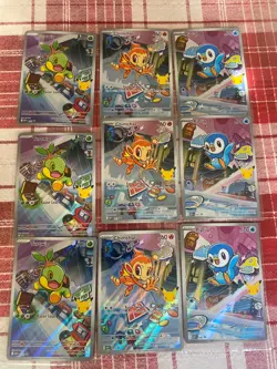 Pokemon First Partner Illustration Rare Turtwig Chimchar Piplup 30th Anniversary - Image 1