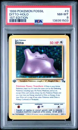 Pokemon TCG Cards 1st Edition Ditto 3/62 Fossil Holo Rare PSA 8 NM-MT - Image 1