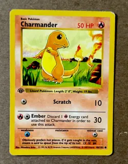 Charmander 1st Edition Base Set Shadowless 46/102 Pokemon Card - Image 1